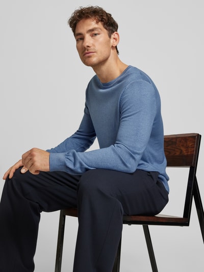 OLYMP Level Five Slim Fit Strickpullover aus Schurwolle mit Rundhalsausschnitt Hellblau 3