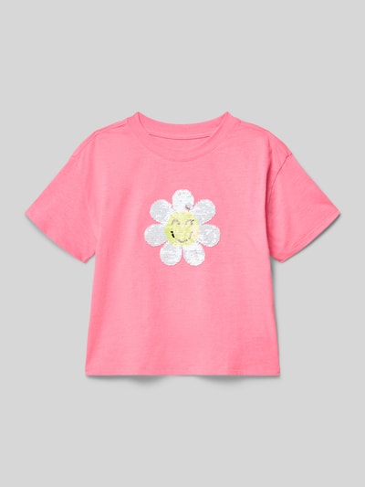 Productfoto, T-shirt met paillettenbesatz van GAP voor kinderen, roze katoenmix, straight fit, ronde hals, ruglengte maat 116: 37 cm