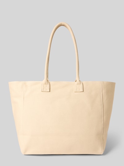 Produktfoto, Shopper mit Label-Stitching Modell 'PLENTIA' von Liu Jo White aus Reine Baumwolle, beige, Tragehenkel, Hauptfach mit Reißverschluss, Maße: Breite 36 cm, Länge 33 cm, Tiefe 17 cm, Schulterriemen 60 cm.