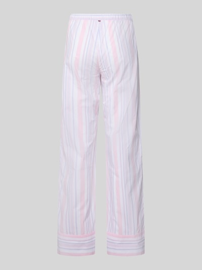 Produktfoto, Loose Fit Pyjama-Hose aus reiner Baumwolle von TOMMY HILFIGER, Optik: Allover-Muster, gestreift, Label-Patch, Zierknopf, elastischer Bund, Eingrifftasche, Materialverarbeitung: Popeline, Farben: Weiß, Rosa, Hellblau, Struktur: glatt