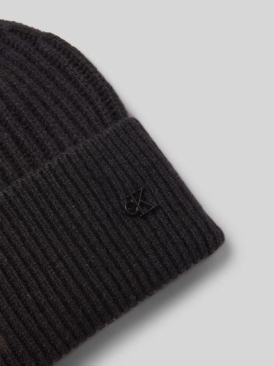 CK Calvin Klein Wollen muts in gebreide look, model 'metal' Zwart - 2
