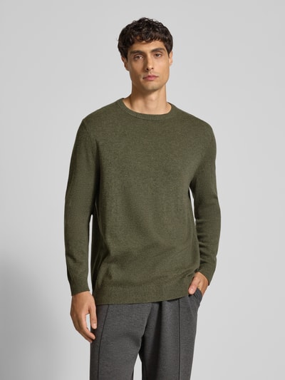 Christian Berg Men Regular Fit Kaschmirpullover mit Rundhalsausschnitt Oliv Melange 4