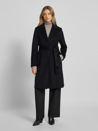 s.Oliver BLACK LABEL Regular fit lange wollen jas met tailleriem om te strikken Zwart - 4