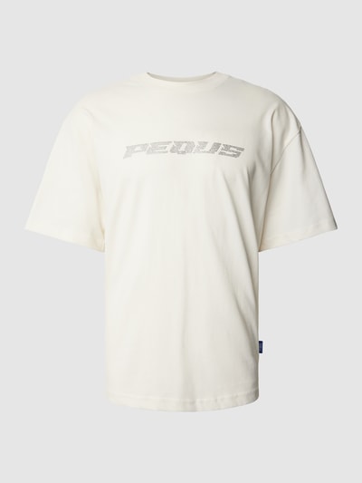 PEQUS T-shirt z detalem z logo Złamany biały 1