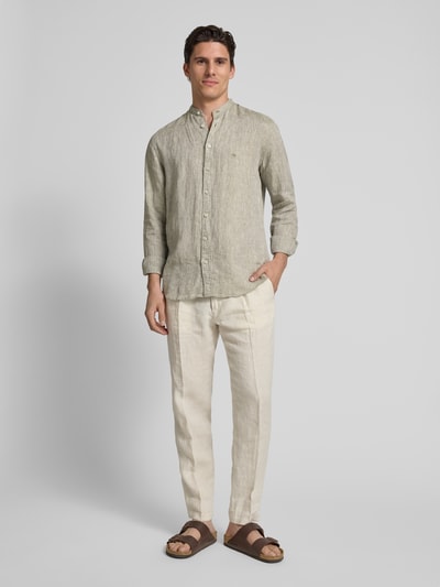 Fynch-Hatton Regular fit linnen overhemd met opstaande kraag Olijfgroen - 1