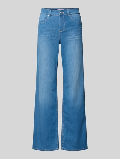Produktfoto, Straight Fit Jeans im 5-Pocket-Design Modell 'Lara' von Angels, blauer Baumwoll-Mix mit Stretch, sichtbare Nähte, glatte Textur