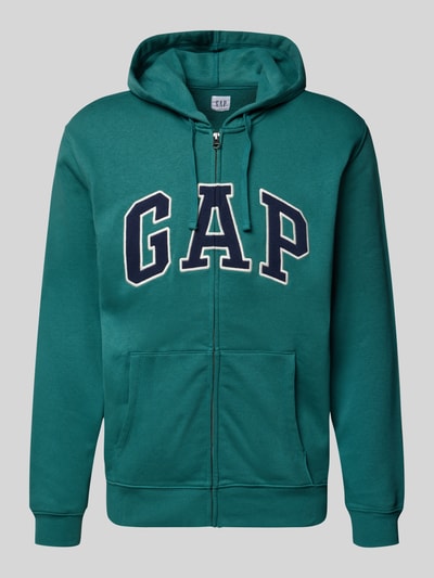 Produktfoto, Sweatjacke mit Logo und Känguru-Tasche von GAP in Grün, Baumwoll-Mix, Reißverschluss, Regular Fit, Logo, strukturierte Oberfläche
