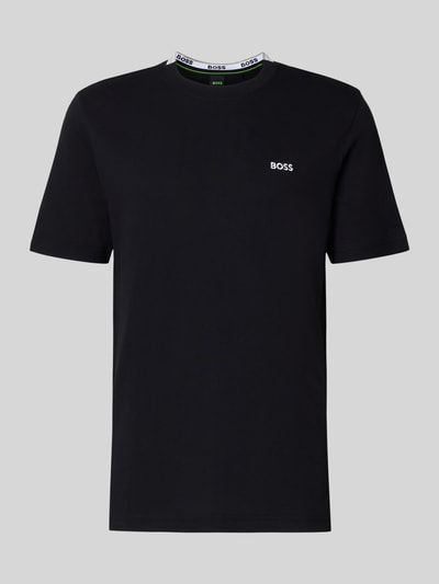 Produktfoto, schwarzes Regular Fit T-Shirt aus Baumwoll-Piqué Modell 'TS_PIQUE' von BOSS Green, unifarben mit Label Stitching, kurzarm.