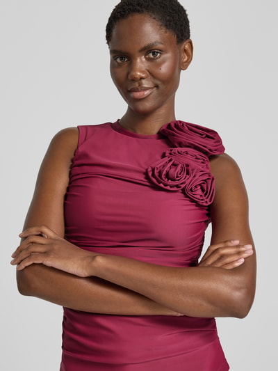 YAS Slim Fit Bluse mit floralem Besatz Modell 'Orchida' Bordeaux 3