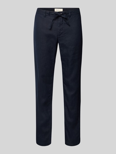 Gant Relaxed fit linnen broek met tunnelkoord Marineblauw - 2