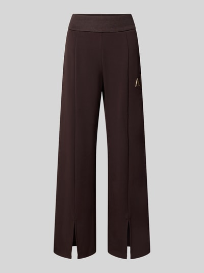 Produktfoto, Straight Fit Sweatpants aus elastischem Viskose-Mix van Armani Exchange in donkerbruin met labeldetail, pijpsplitten, elastische band, binnenbeenlengte maat S 77 cm