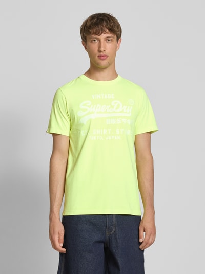 Superdry T-shirt met labelprint, model 'Neon' Neongeel gemêleerd - 4