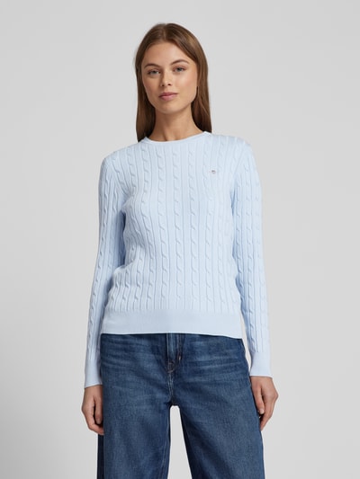 Gant Strickpullover mit Label-Stitching Hellblau 4