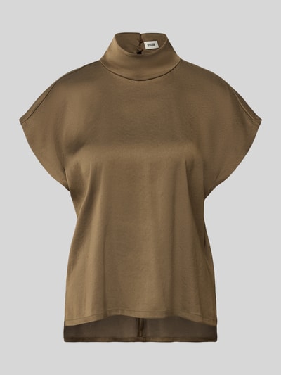 Produktfoto, Regular Fit Bluse aus Satin Modell 'ALARIA' von DRYKORN, mieszanka acetatu, krój regular fit, satyna, krótki rękaw, stójka, wydłużony tył, długość tyłu w rozmiarze 36: 58 cm, długość rękawów w rozmiarze 36: 8 cm