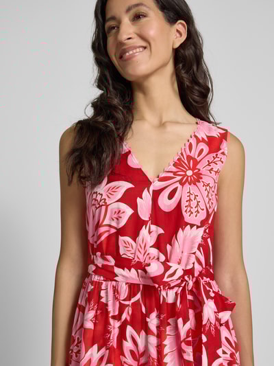 Oui Maxikleid mit Lochstickerei Hellrot 3
