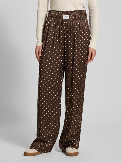 VILLA SOPHIE Wide leg stoffen broek van viscosesatijn, model 'ELODIE' Donkerbruin - 4