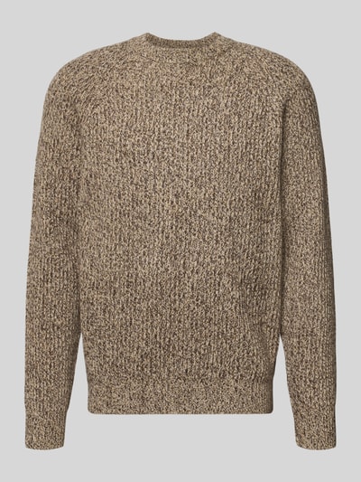 Produktfoto, Strickpullover in melierter Optik von Christian Berg Men, braune und beige Töne, gerader Schnitt, Rundhalsausschnitt, Raglanärmel, strukturierte Oberfläche