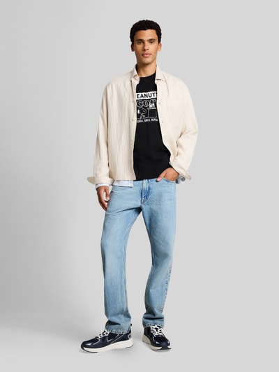 Tom Tailor Denim Relaxed Fit T-Shirt aus reiner Baumwolle mit Peanuts Frontprint Black 1