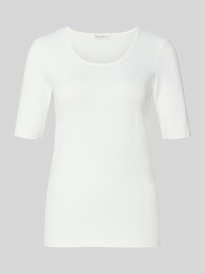 Produktfoto, Slim Fit T-Shirt mit Rundhalsausschnitt von Christian Berg Woman, weiß, elastischer Material-Mix, Halbarm, glatte Textur