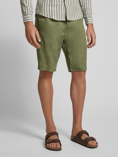 Marc O'Polo Regular Fit Leinenbermudas mit Gesäßtaschen Modell 'Reso' Oliv 4