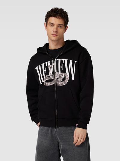REVIEW Sweatjacke mit Label-Motiv-Print Black 4