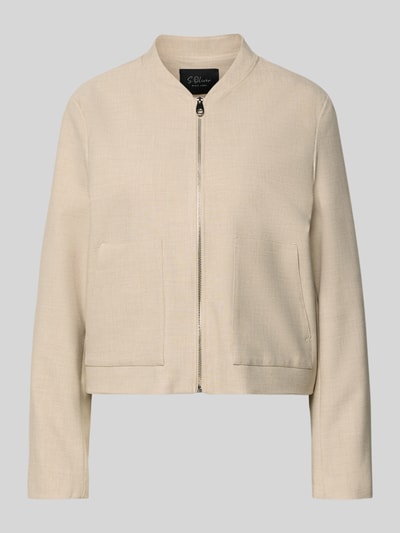 Produktfoto, Regular Fit Blouson mit Viskose-Anteil von s.Oliver BLACK LABEL, efekt: jednolity kolor, melanż, krój regular fit, kształt kołnierza: kołnierz college, zapięcie: zamek błyskawiczny, rękaw: długi rękaw, nakładane boczne kieszenie, wykończenie materiału: batyst, materiał: mieszanka materiałów z dodatkiem wiskozy