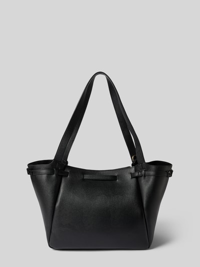 Produktfoto, schwarze Handtasche mit Label-Applikation Modell 'MEDEA' von VALENTINO BAGS, glatte Textur, breite Tragehenkel, dezentes Design
