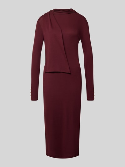 Produktfoto, Midikleid mit Stehkragen Modell 'STANCIO' von Lauren Ralph Lauren in Bordeaux, figurbetonter Schnitt, glatte Textur