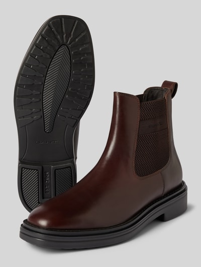 Gant Chelsea boots van leer met labelstitching, model 'Boggar' Donkerbruin - 3