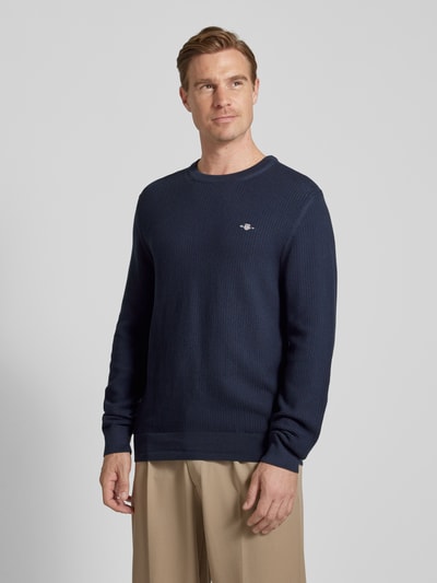 Gant Gebreide pullover met structuurmotief en ronde hals Marineblauw - 4