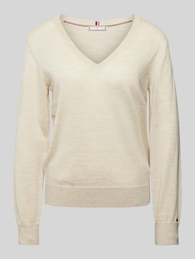 Tommy Hilfiger Strickpullover aus Wolle mit V-Ausschnitt Beige 1