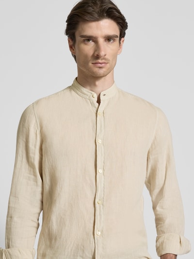 BOSS Orange Regular Fit Leinenhemd mit Stehkragen Modell 'Race' Sand 3