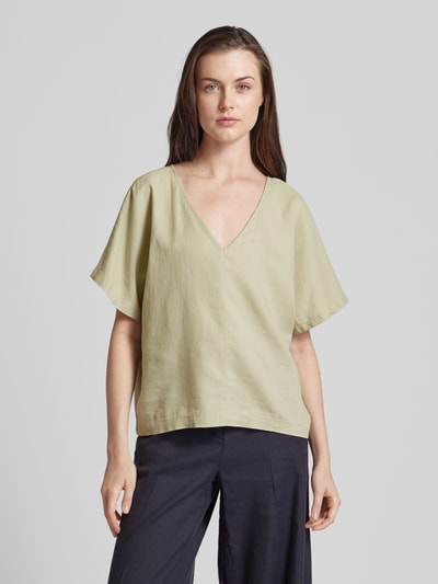 B.Young Blusenshirt aus Leinen-Viskose-Mix mit V-Ausschnitt Khaki 4