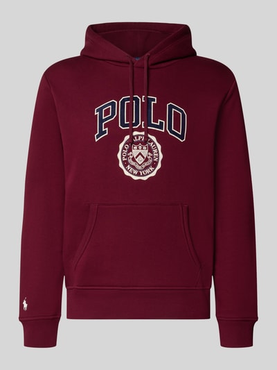 Produktfoto, Relaxed Fit Hoodie aus Baumwoll-Mix von Polo Ralph Lauren in Dunkelrot mit großem Logo-Print, glatte Textur, Herren Sweatshirt