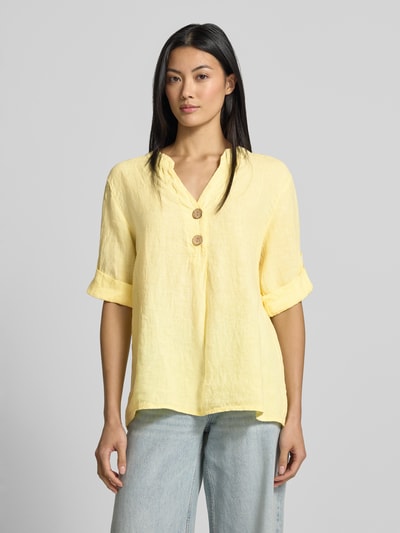 ZABAIONE Relaxed Fit Leinenbluse mit V-Ausschnitt Modell 'Is44sii' Hellgelb 4