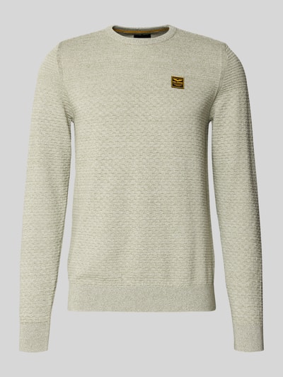 Produktfoto, Strickpullover mit gerippten Abschlüssen von PME Legend in Beige, Reine Baumwolle, Regular-Fit, Rundhalsausschnitt, Label-Detail