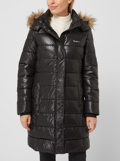 Pepe Jeans Steppmantel mit Webpelz Modell 'Anja' Schwarz 4