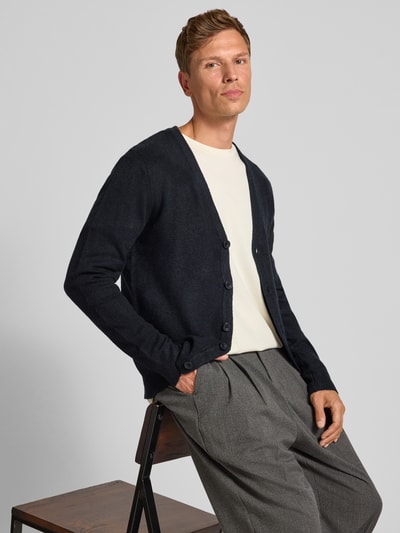 Casual Friday Slim fit gebreid jack met V-hals, model 'Heine' Donkerblauw - 3