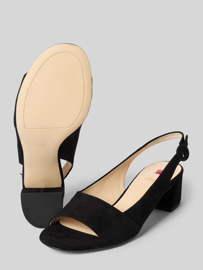 Productfoto, Midheels aus Leder mit Blockabsatz van Högl in zwart, afgerond model, echt leer, gladde zool, blokhak, maat 40 hakhoogte 5 cm, schachthoogte 5 cm, schachtbreedte 4 cm, riempje met doornsluiting