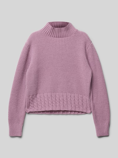 s.Oliver RED LABEL Boxy Fit Strickpullover mit Zopfstrickmuster-Bund und geripptem Stehkragen Mauve 1