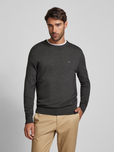 CK Calvin Klein Gebreide pullover met logostitching, model 'PIMA' Antraciet gemêleerd - 4