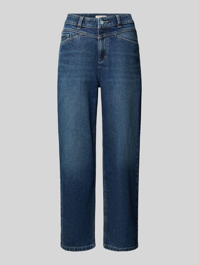 Productfoto, Barrel Fit Jeans met steekzakken van Christian Berg Woman, donkerblauw katoen met viscose, rechte pijpen, denimstructuur