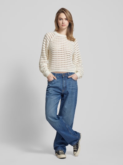 QS Gebreide pullover met ajourpatroon, model 'Crochet2' Offwhite - 1