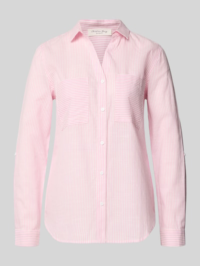 Produktfoto, Regular Fit Bluse mit V-Ausschnitt und Brusttaschen von Christian Berg Woman aus reiner Baumwolle mit Streifenmuster und Hemdblusenkragen