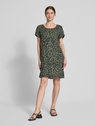 ZABAIONE Minikleid aus Leinen-Mix mit Rundhalsausschnitt Khaki 1