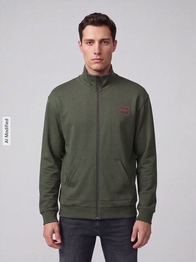 HUGO Regular Fit Sweatjacke aus Baumwoll-Mix Modell 'Laze Zip Jacket' Oliv 4