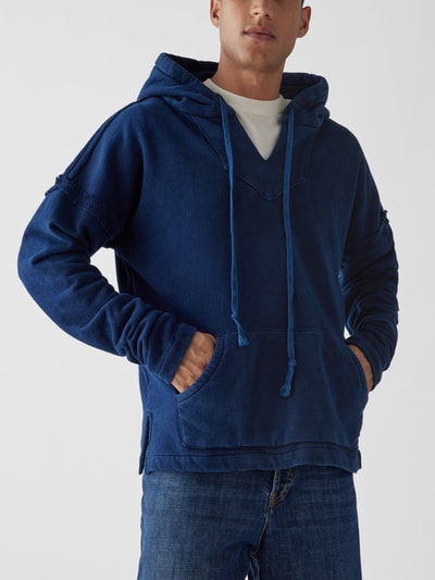 Greg Lauren Oversized Hoodie mit Seitenschlitzen Blau 6