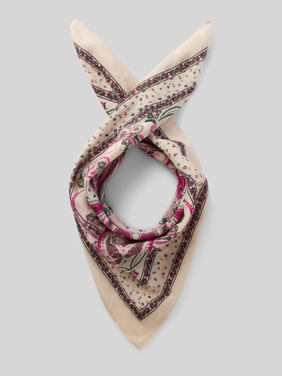 Produktfoto, Bandana aus Baumwoll-Seide-Mix im Allover-Look von Jake*s Casual, quadratisch, beige mit pink-grünem Muster und feiner Textur