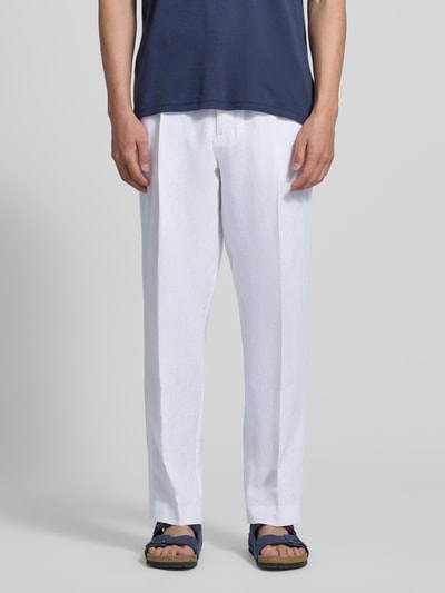 Jake*s Studio Men Straight Fit Leinenhose mit Bügelfalten Weiss 4