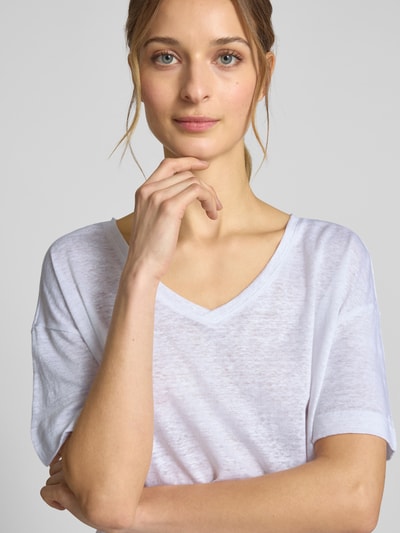 MAERZ Muenchen T-shirt van linnen met V-hals Wit - 3